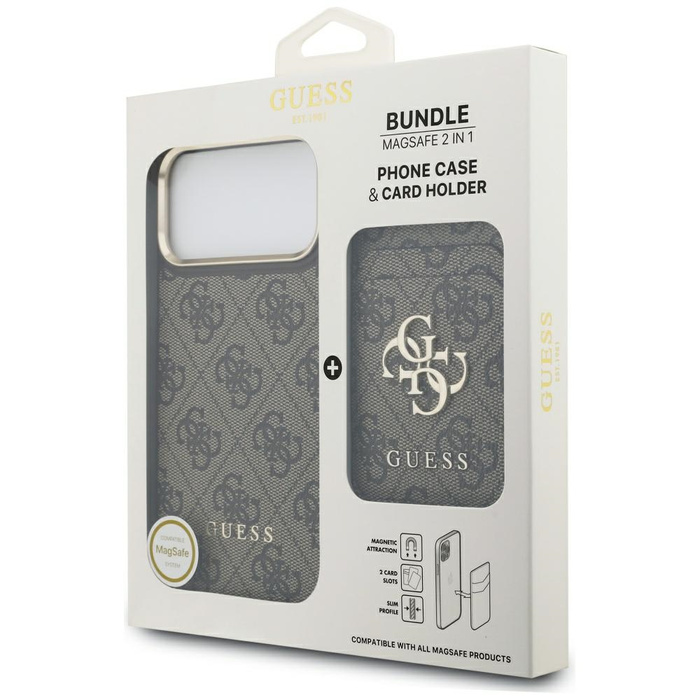 Etui Guess 4G z portfelem Magsafe do     iPhone 17 Pro Max brązowy