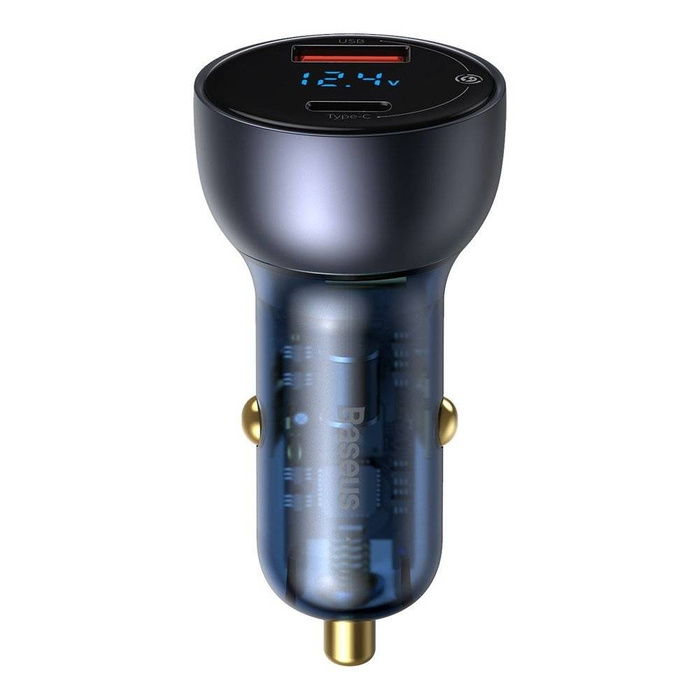 Baseus USB / USB Type C nabíječka do auta 65 W 5 A SCP Quick Charge 4.0+ Power Delivery 3.0 LCD obrazovka + USB Type C - USB Type C kabel šedý (TZCCKX-0G)