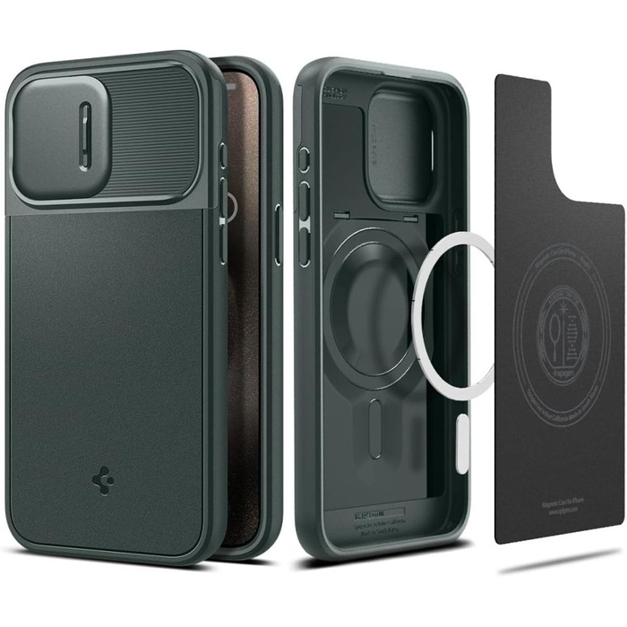 Hülle Spigen Optik Armor Mag MagSafe iPhone 15 Pro Abyss Grün Case