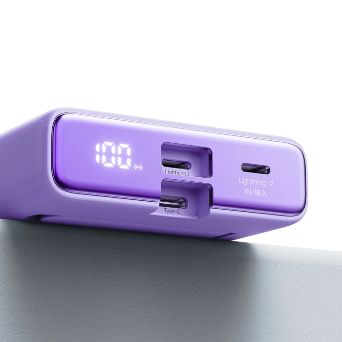 Powerbank Joyroom JR-PBM01 magnetic 10000mAh 20W with stand + Lightning cable - USB-C - purple
