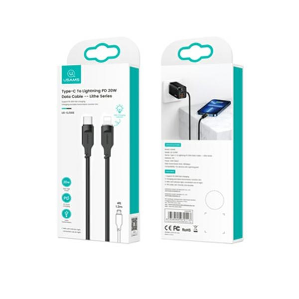 USAMS Kabel USB-C na Lightning PD Rychlé nabíjení Lithe Series 1,2 m 20W černá/černá SJ566USB01 (US-SJ566)