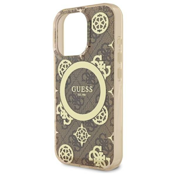 Etui Guess iPhone 16 Pro 6.3" brązowy/brown hardcase IML Peony On 4G Background MagSafe