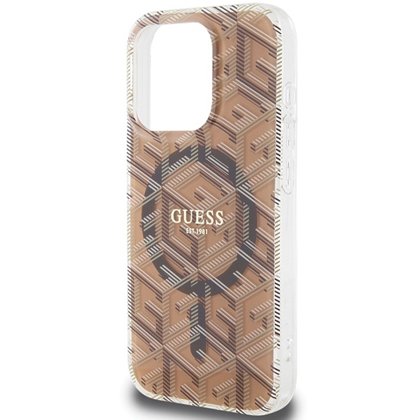 Etui Guess GUHMP15LHGCUSTGW iPhone 15 Pro 6.1" brązowy/brown hardcase IML GCube MagSafe Case