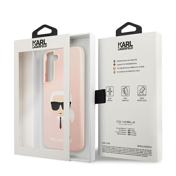 Cover KARL LAGERFELD Custodia rigida rosa per Samsung Galaxy S22 Plus in silicone con testa di Karl