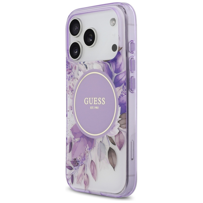 Etui Guess IML Flower & Tonal Circle     MagSafe do iPhone 17 Pro fioletowy
