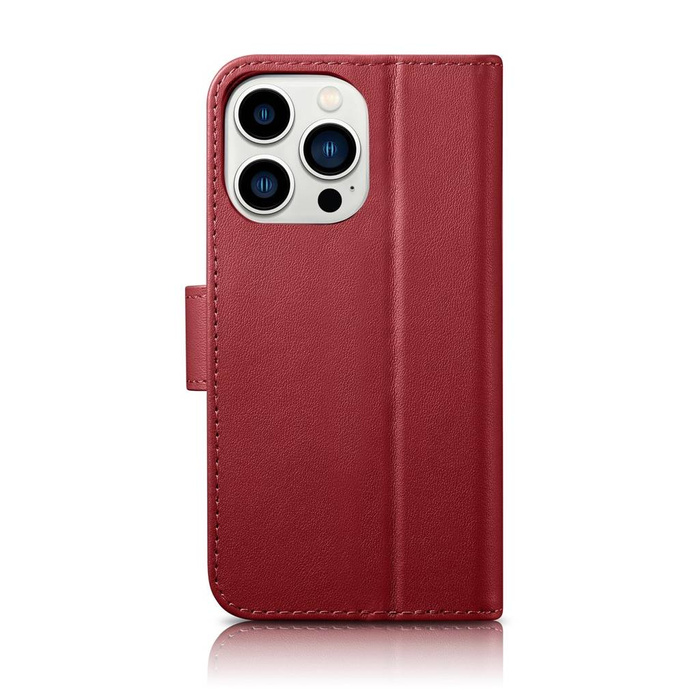 Kožený flipový kryt iCarer Wallet Case 2v1 iPhone 14 Pro Max Anti-RFID červený (WMI14220728-RD)