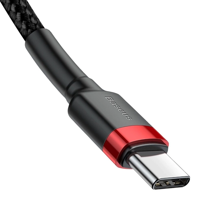 Cavo Baseus Cafule Cavo in nylon resistente USB-C PD / USB-C PD PD2.0 60W 20V 3A QC3.0 1M Nero-Rosso (CATKLF-G91)