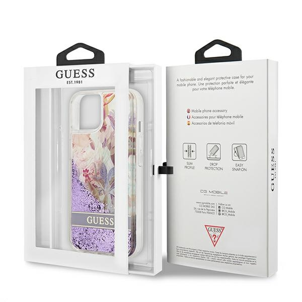 Case GUESS Apple iPhone 13 Mini Flower Liquid Glitter Purple Hardcase