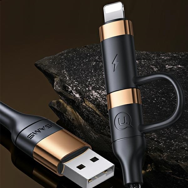 USAMS Cable braided U62 2xUSB-C/USB-A /lightning 1.2m PD Fast Charge black/black SJ483USB01 (US-SJ483)
