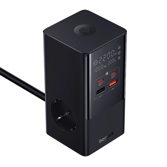 Baseus PowerCombo Tower Ladestation 100W 2 x EU + 2 x USB-A + 2 x USB-C 1,5m - Schwarz