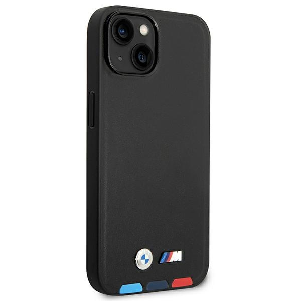 Hülle BMW BMHMP14S22PTDK iPhone 14 6.1" schwarz/schwarz Leder Stempel Tricolor MagSafe
