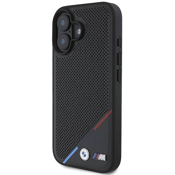 Cover BMW iPhone 16 6,1" nero/nero durocase M Perforated Tricolor Line MagSafe
