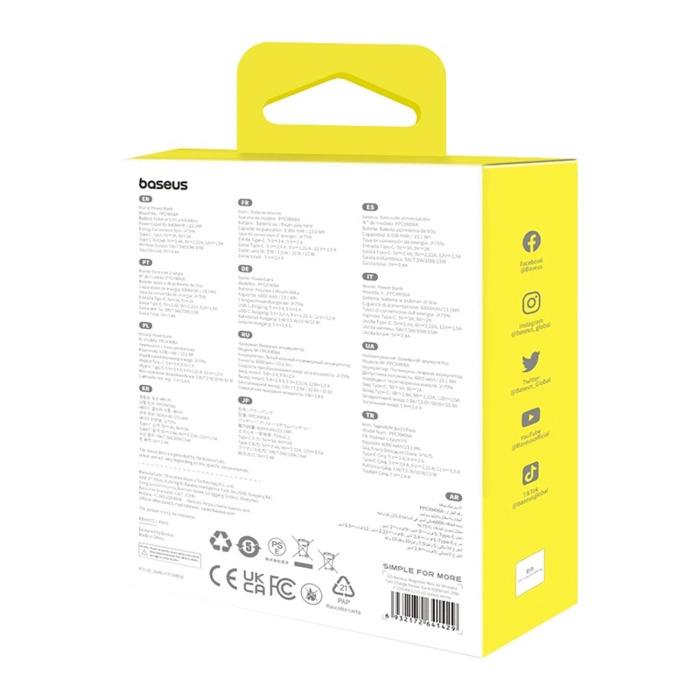 Baseus Magnetic Mini Air PPCXM06A 6000mAh 20W Powerbank mit Simple Series USB-C Kabel - Weiß