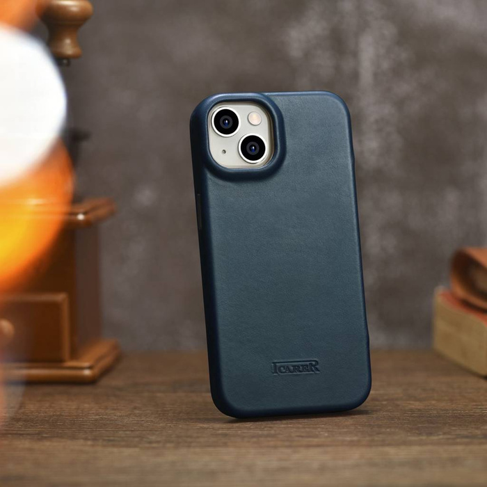 iCarer CE Oil Wax Premium Leather Folio Case Étui en cuir pour iPhone 14 Plus Flip Magnetic MagSafe Bleu (AKI14220707-BU)