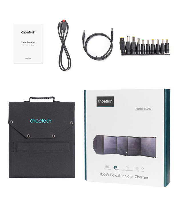 Choetech cargador solar 100W plegable 2x USB 1x USB C PD QC negro (SC009-V2)