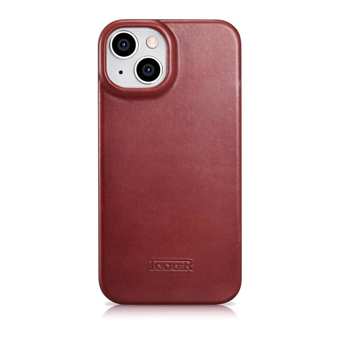 iCarer CE Oil Wax Premium Leather Folio Case Funda de cuero para iPhone 14 Plus Flip Magnetic MagSafe rojo (AKI14220707-RD)