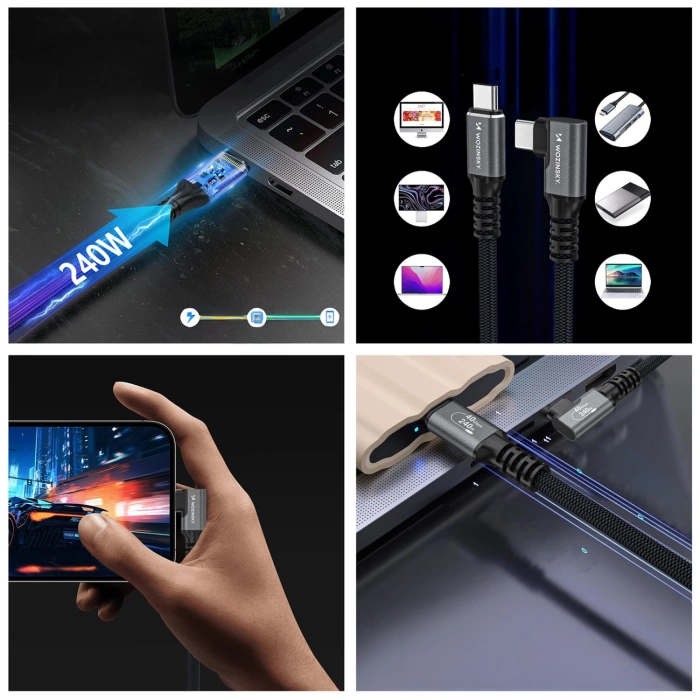 Kabel kątowy Wozinsky WPS1-UY41S USB-C Thunderbolt 4 240W 1,5m 4K - czarny