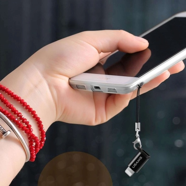 USAMS Adapter microUSB-lightningze smyczą czarny/black SJ152ML01 (US-SJ152)