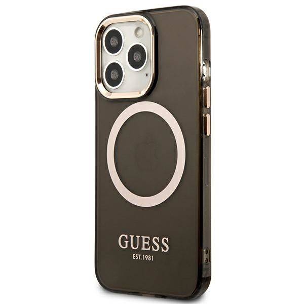 Case GUESS Apple iPhone 13 Pro Max Gold Outline Translucent MagSafe Black Hardcase