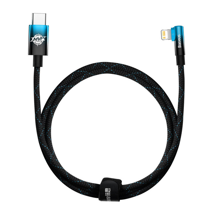 Cable acodado Baseus MVP 2 Cable Power Delivery con USB lateral Tipo C / Conector Lightning 1m 20W azul (CAVP000221)
