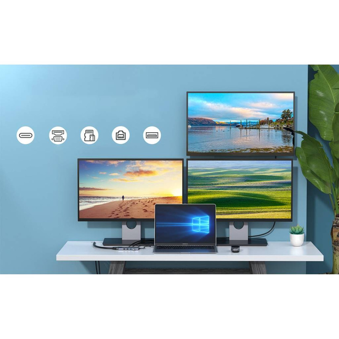 Choetech HUB multifonctionnel avec écransm 12in1 USB-C à USB-C / USB-A / HDMI / VGA / AUX / SD / TF gris (HUB-M26)