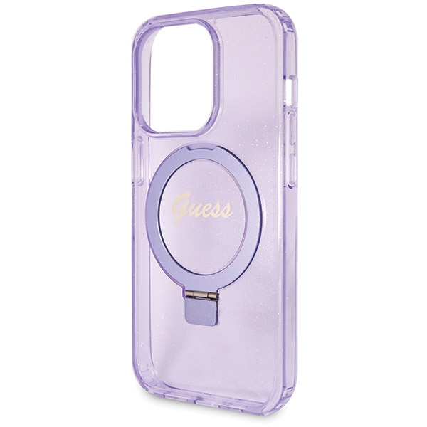 Etui Guess GUHMP13XHRSGSU iPhone 13 Pro Max 6.1" fioletowy/purple hardcase Ring Stand Script Glitter MagSafe Case