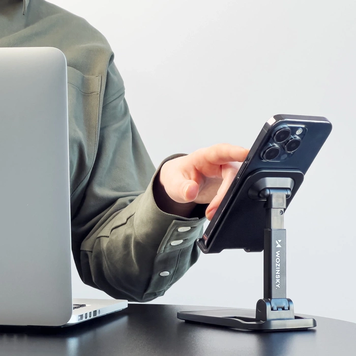 Wozinsky Klappbarer Tischständer für Telefon und Tablet Schwarz (WFDPS-B1)