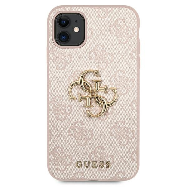 Hülle GUESS Apple iPhone 11 4G Großes Metall Logo Rosa Hardcase