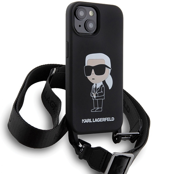 Cover Karl Lagerfeld KLHCP15SSCBSKNK iPhone 15 6,1" rigidocase nero/nero Crossbody Silicone Ikonik Case