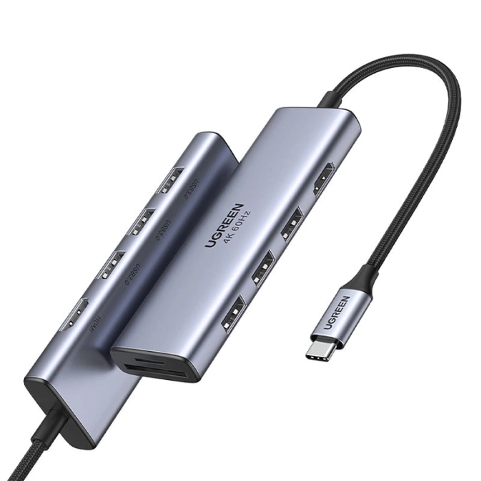 Ugreen Multifunktions-HUB USB Typ C - 3x USB 3.2 Gen 1 / HDMI 4K 60Hz / SD- und TF-Kartenleser grau (60383 CM511)