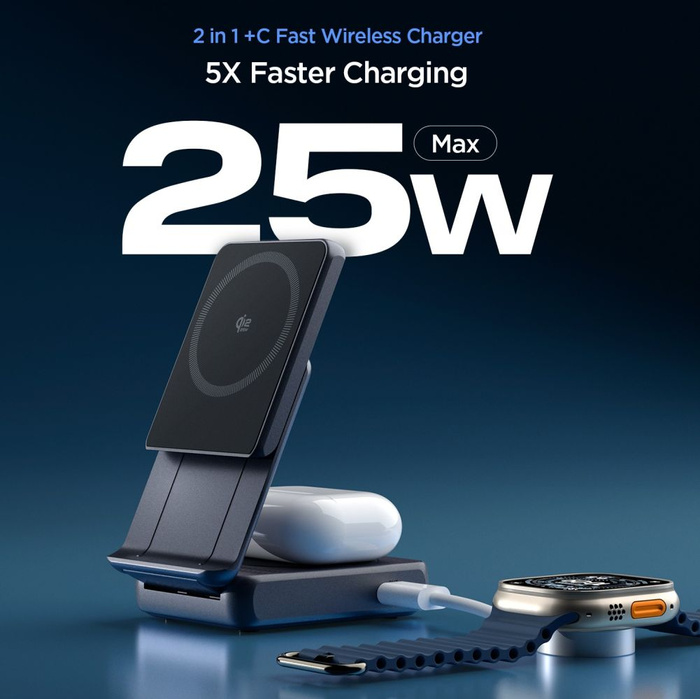 Spigen ESSENTIAL EF302MOQ Qi2.2 2IN1 MagNETIC MagSafe DRAHTLOSES LADESYSTEM SCHWARZ