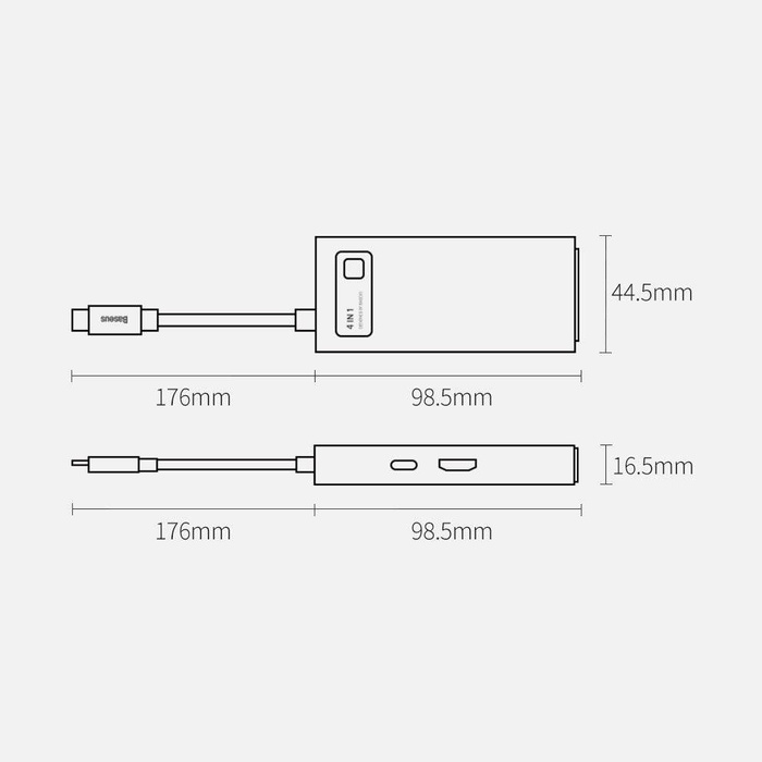 Baseus Metal Gleam 4in1 multifunctional HUB USB Type C - USB Type C Power Delivery 100 W / HDMI 4K 30 Hz / 1x USB 3.2 Gen 1 / 1x USB 2.0 (CAHUB-CY0G)