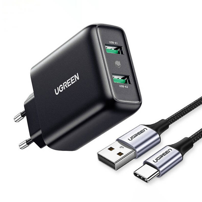 Cargador uGREEN 2xUSB-A, 18W, PD3.0, EU (negro) CD161