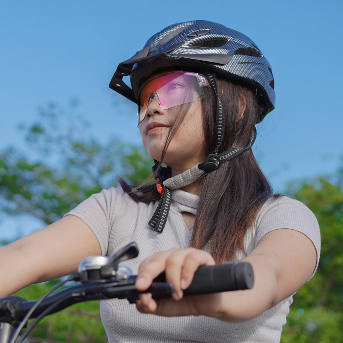 Rockbros Radsportbrille Photochrom, mit UV-Schutz und Korrektureinsatz, Klar - Lila