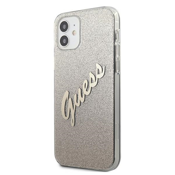 Puzdro GUESS Apple iPhone 12 Mini Glitter Gradient Script GUHCP12SPCUGLSGO Zlaté tvrdé puzdro