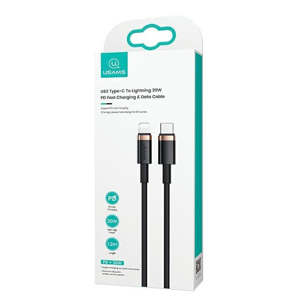 USAMS USB-C Apple Lightning Kabel U63 PD 1.2m Schnellladung 20W SJ484USB01 US-SJ484 Schwarz