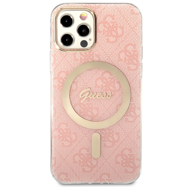 Set Case Guess Case+ Charger iPhone 12/12 Pro pink/pink hard case 4G Print MagSafe
