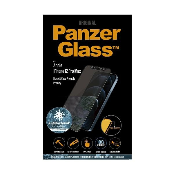 PanzerGlass E2E Super+ iPhone 12 Pro Max Case Friendly AntiBacterial Microfracture Privacy schwarz/schwarz