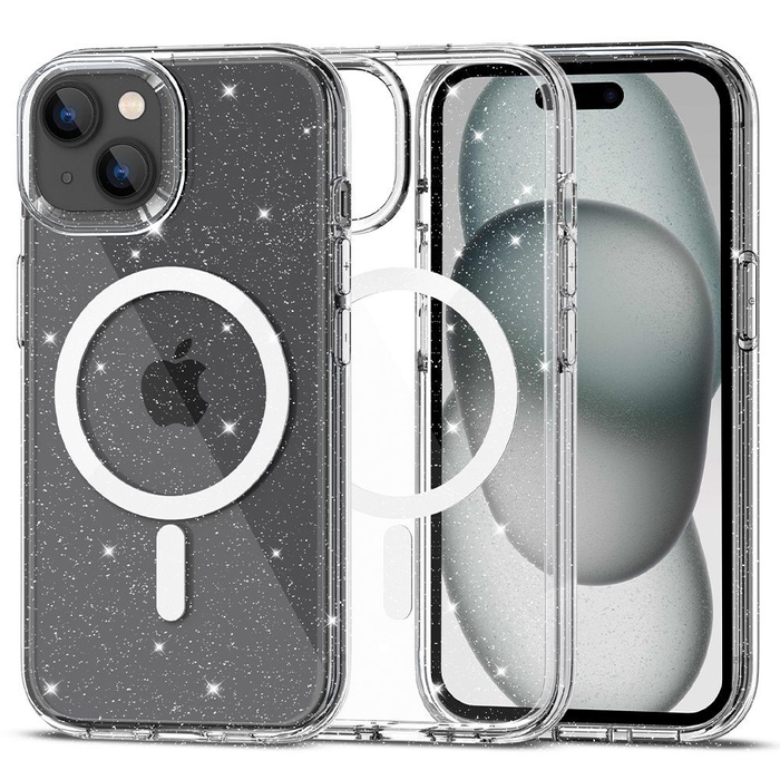 Puzdro Tech-protect Flexair Hybrid MagSafe iPhone 15 Glitter Clear Case