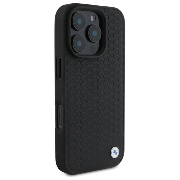 Cover BMW iPhone 16 Pro nero/nero hardcase Sign Leather Diamond Metal Logo MagSafe