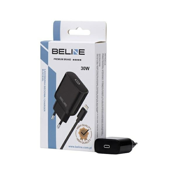 Beline Ład. siec. 1x USB-C 30W + kabellightning czarna /black PD 3.0  BLNCB30L GaN