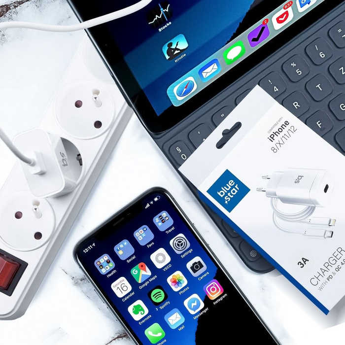 Ładowarka sieciowa do telefonu Blue Star USB C QC4.0 PD 3A 18W + kabel USB C do Lightning TFK-TC-1099C biała