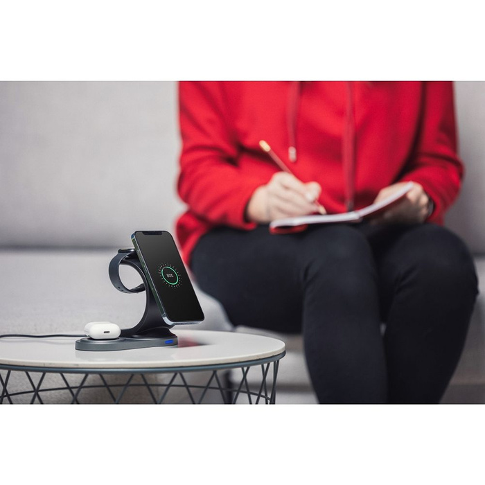 Forcell ladergerät induktiv Qi 3in1 15W WC12 unterstützt das Laden von MagSafe schwarz