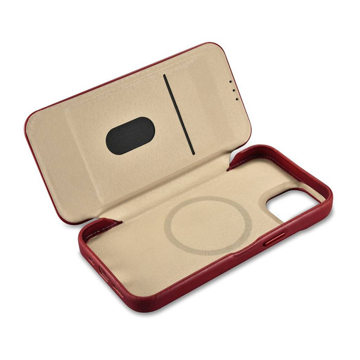 iCarer CE Oil Wax Premium Leather Folio Case Custodia in pelle per iPhone 14 Plus Flip Magnetic MagSafe rosso (AKI14220707-RD)
