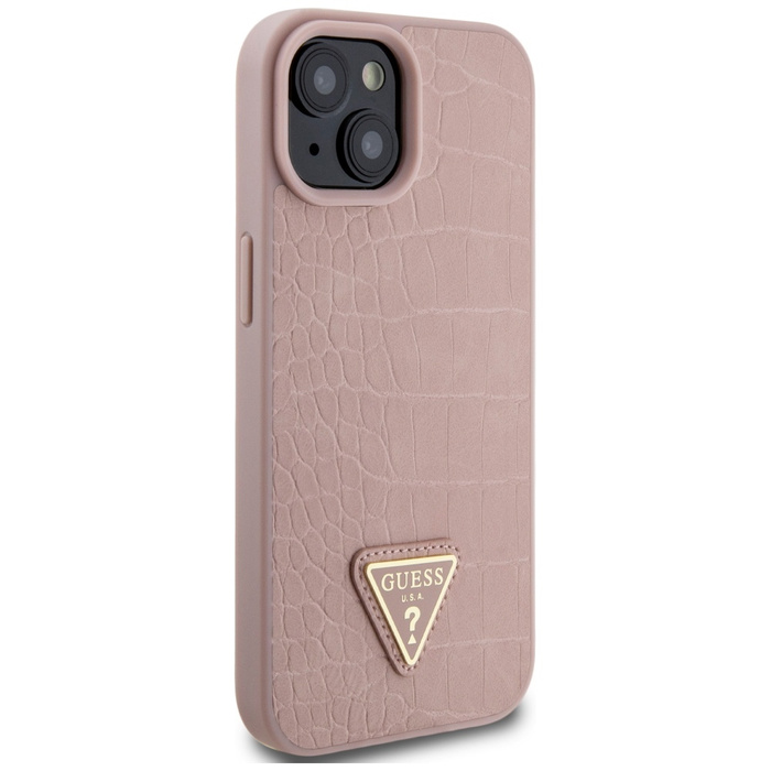 Funda Guess GUHCP15SPCRTHCP iPhone 15 6.1" rosa/rosa durocase Croco Triángulo Metal Logotipo Case