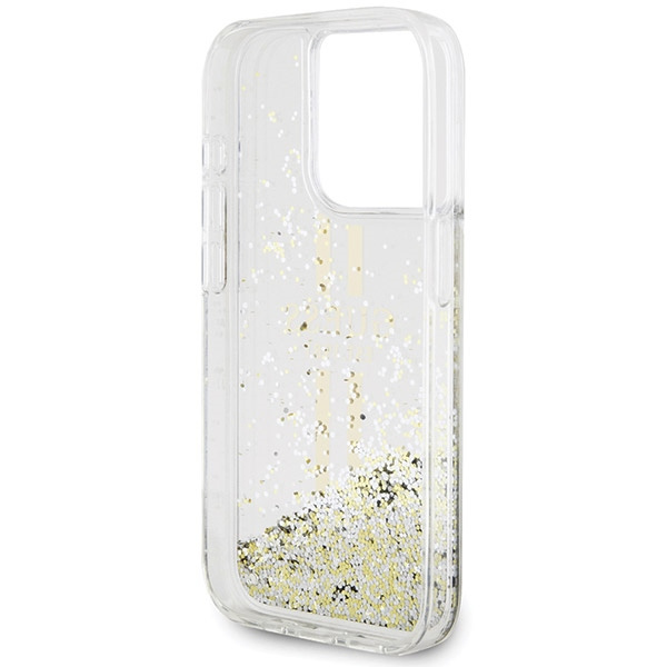 Etui Guess GUHCP15LLFCSEGT iPhone 15 Pro 6.1" transparent hardcase Liquid Glitter Gold Stripes Case