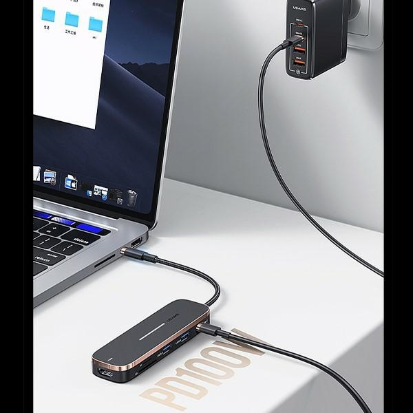 USAMS Adapter HUB 3xUSB + USB-C + HDMI schwarz/schwarz SJ578HUB01 (US-SJ578)