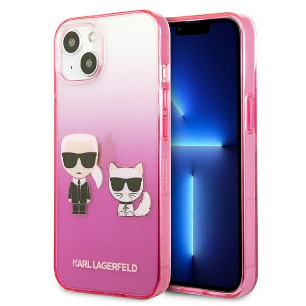 Case KARL LAGERFELD Apple iPhone 13 Mini Gradient Iconic Karl &amp; Choupette Pink Hardcase