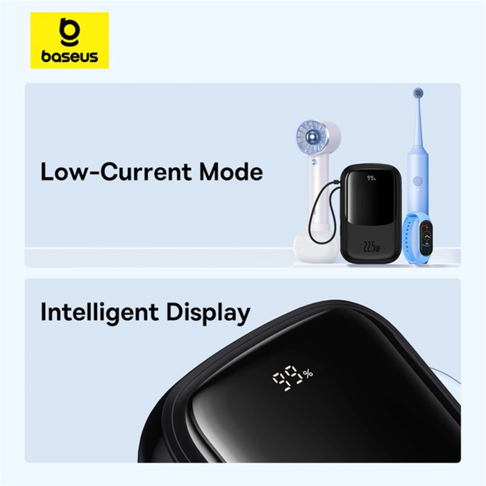 Baseus Qpow Pro+ 20000mAh 22.5W powerbank with built-in USB-C cable and display - black
