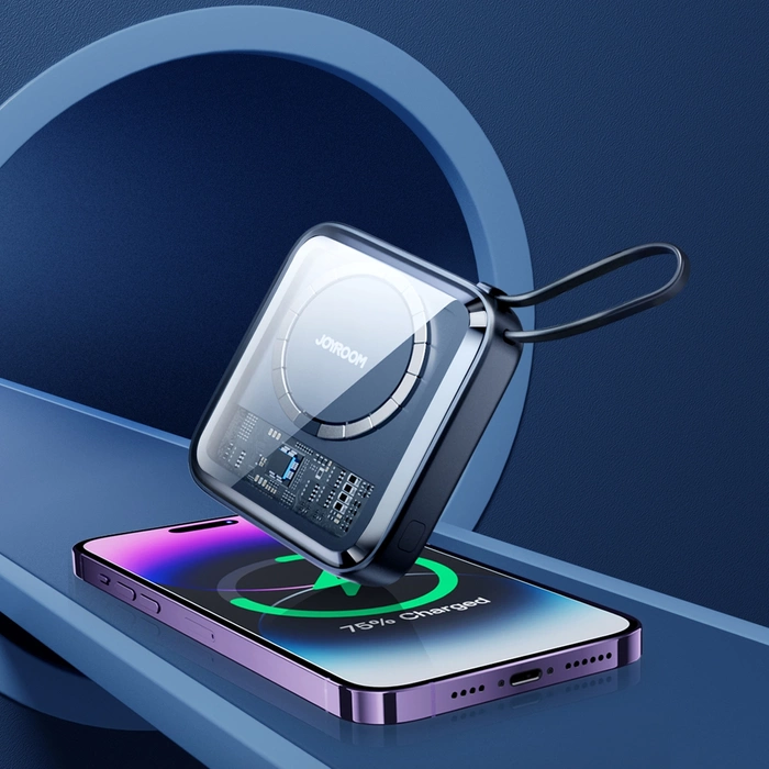 Batterie externe à induction Joyroom 10000mAh Icy Series 22.5W avec câble Lightning intégré noir (JR-L007)
